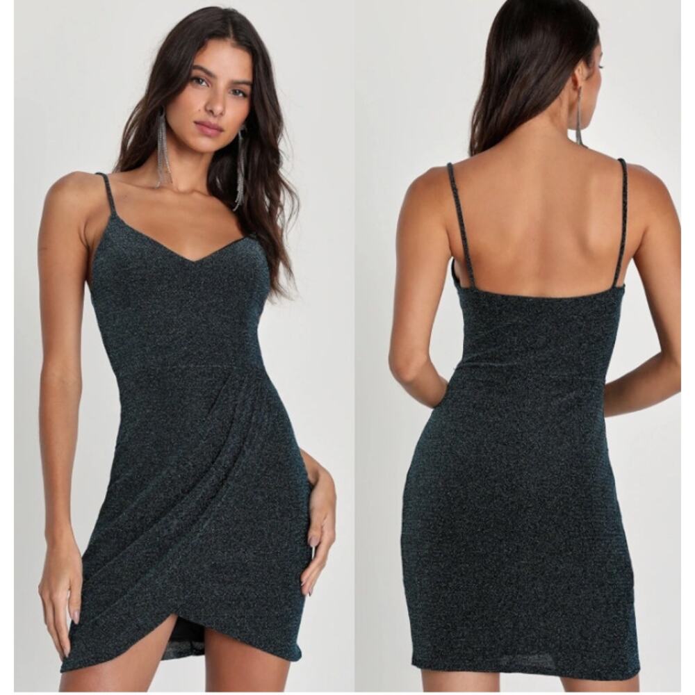 Lulus Forever Your Girl Dance The Night Away Metallic Teal Bodycon Dress Size XS
